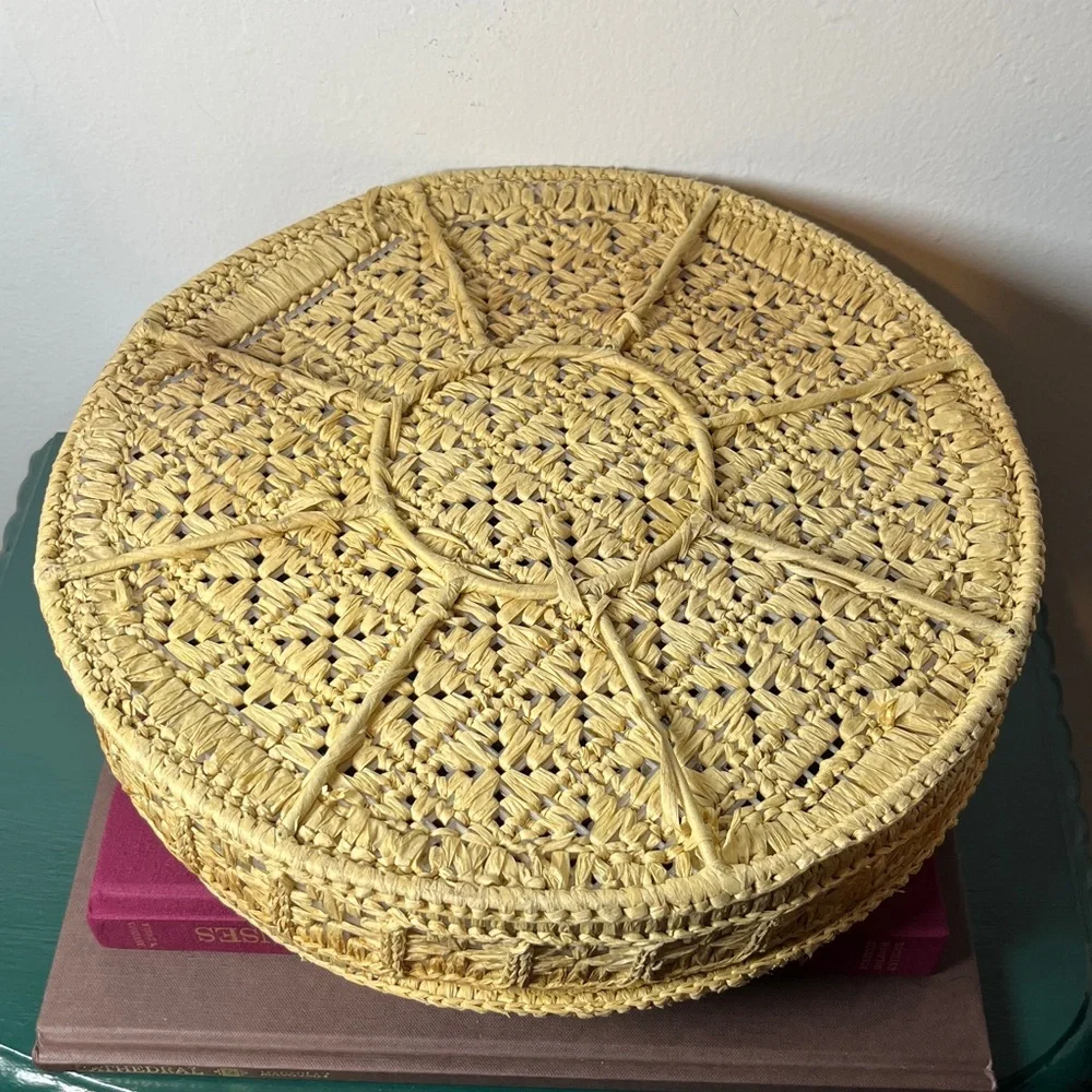 Vintage MCM‎ Woven Straw Chip and Dip Basket Serving Tray 1960's Retro Natural